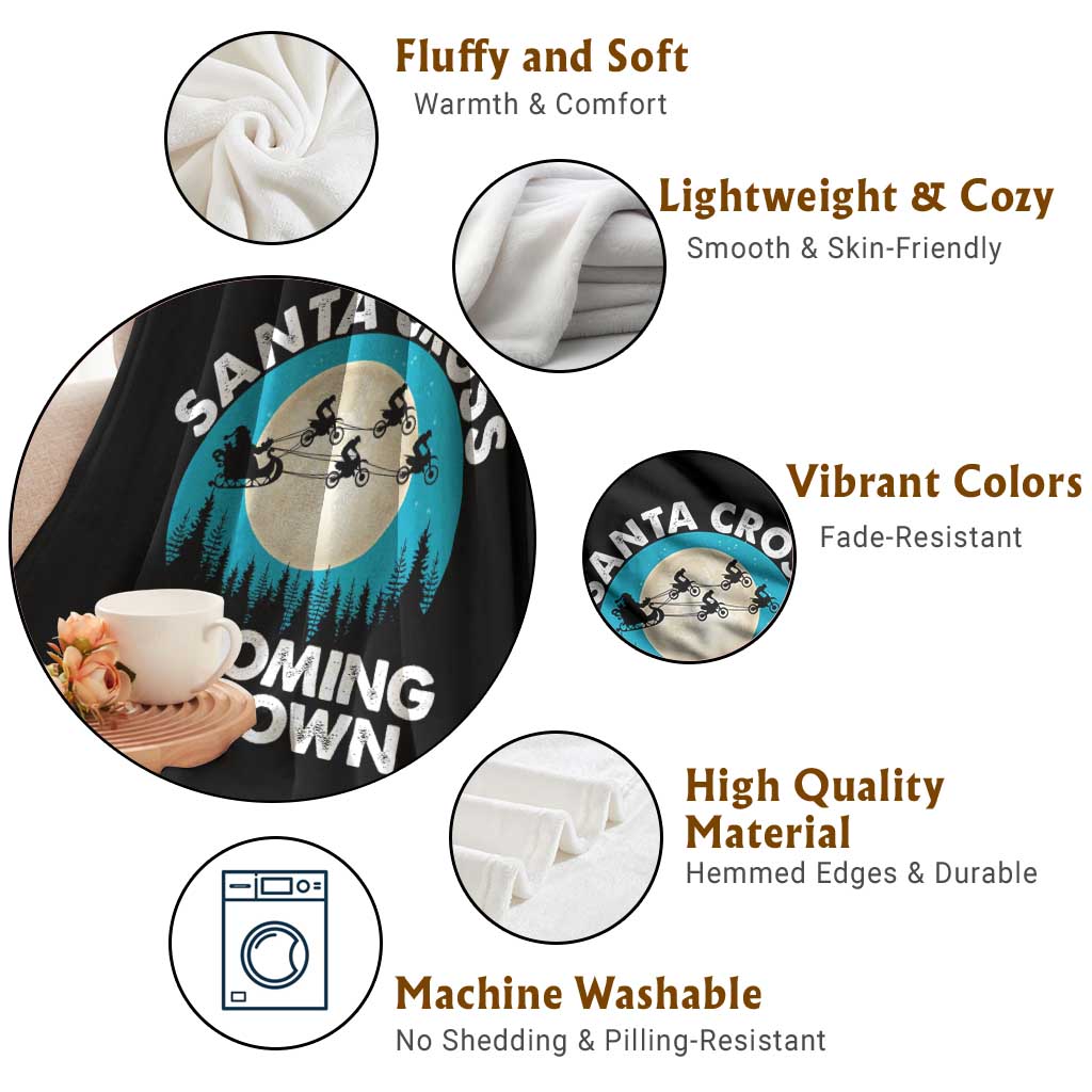 Funny Christmas Motocross Throw Blanket Santa Cross Is Coming To Town Sport TS11 Print Your Wear