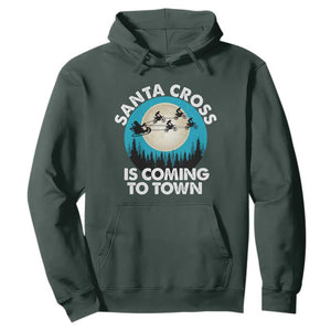 Funny Christmas Motocross Hoodie Santa Cross Is Coming To Town Sport TS11 Dark Forest Green Print Your Wear