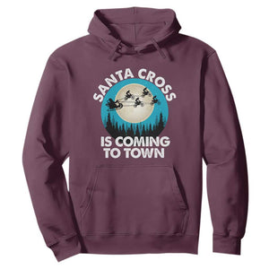 Funny Christmas Motocross Hoodie Santa Cross Is Coming To Town Sport TS11 Maroon Print Your Wear