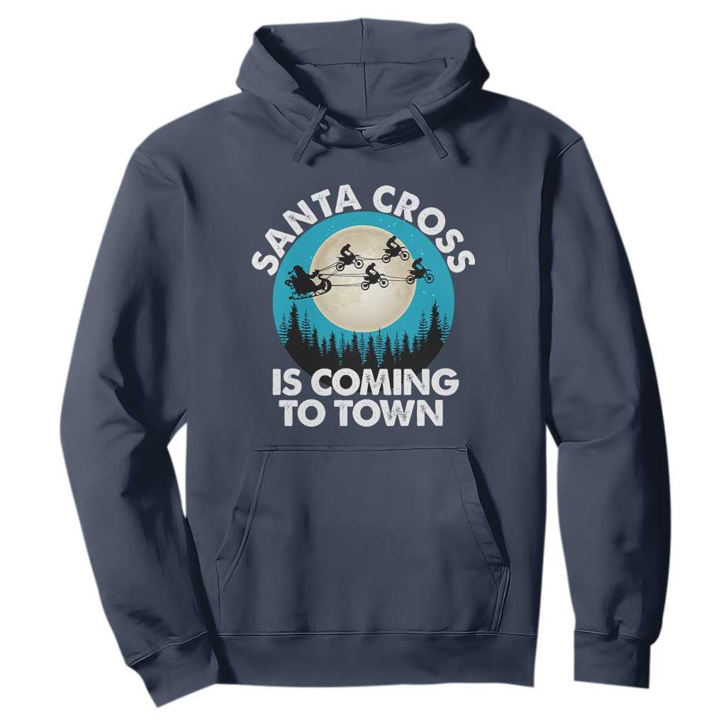 Funny Christmas Motocross Hoodie Santa Cross Is Coming To Town Sport TS11 Navy Print Your Wear