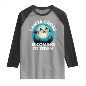 Funny Christmas Motocross Raglan Shirt Santa Cross Is Coming To Town Sport TS11 Sport Gray Black Print Your Wear