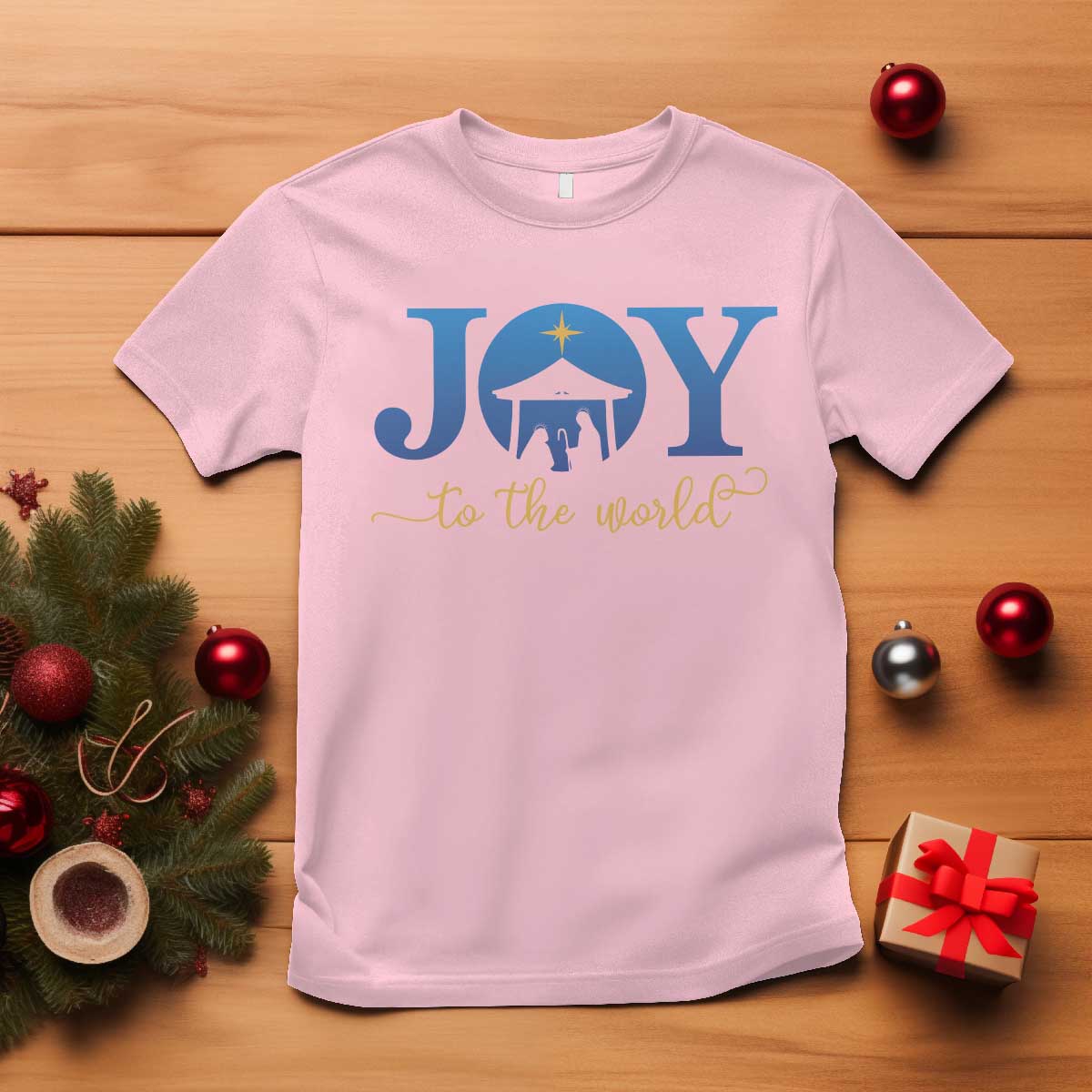Joy To The World T Shirt Christian Christmas Nativity Scene Star Of Bethlehem TS11 Light Pink Print Your Wear