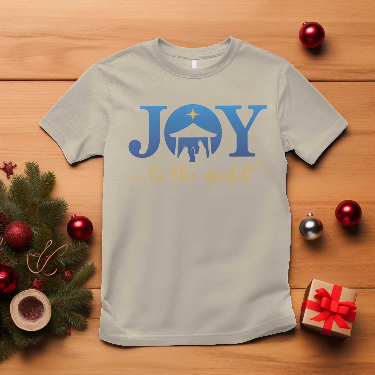 Joy To The World T Shirt Christian Christmas Nativity Scene Star Of Bethlehem TS11 Sand Print Your Wear