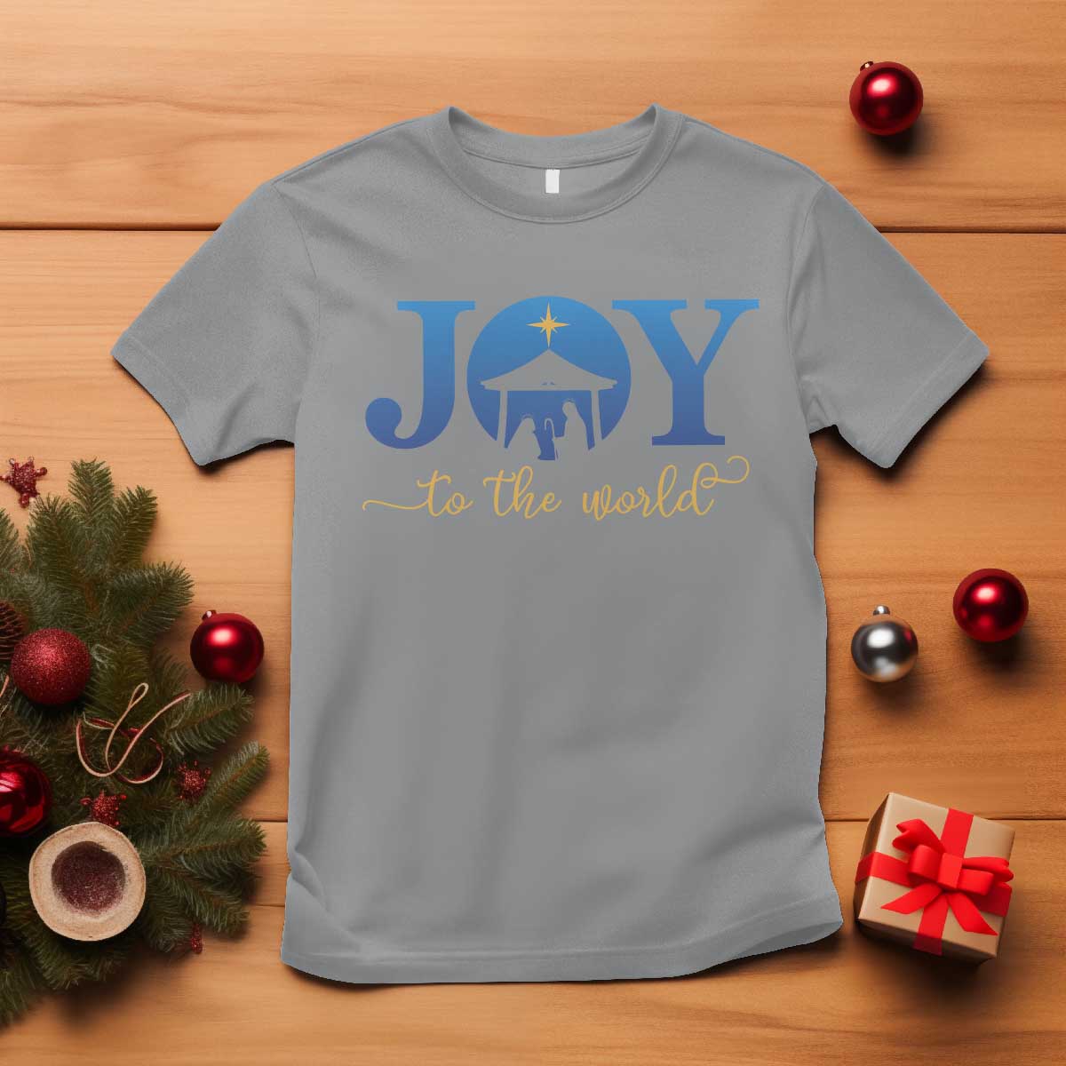 Joy To The World T Shirt Christian Christmas Nativity Scene Star Of Bethlehem TS11 Sport Gray Print Your Wear