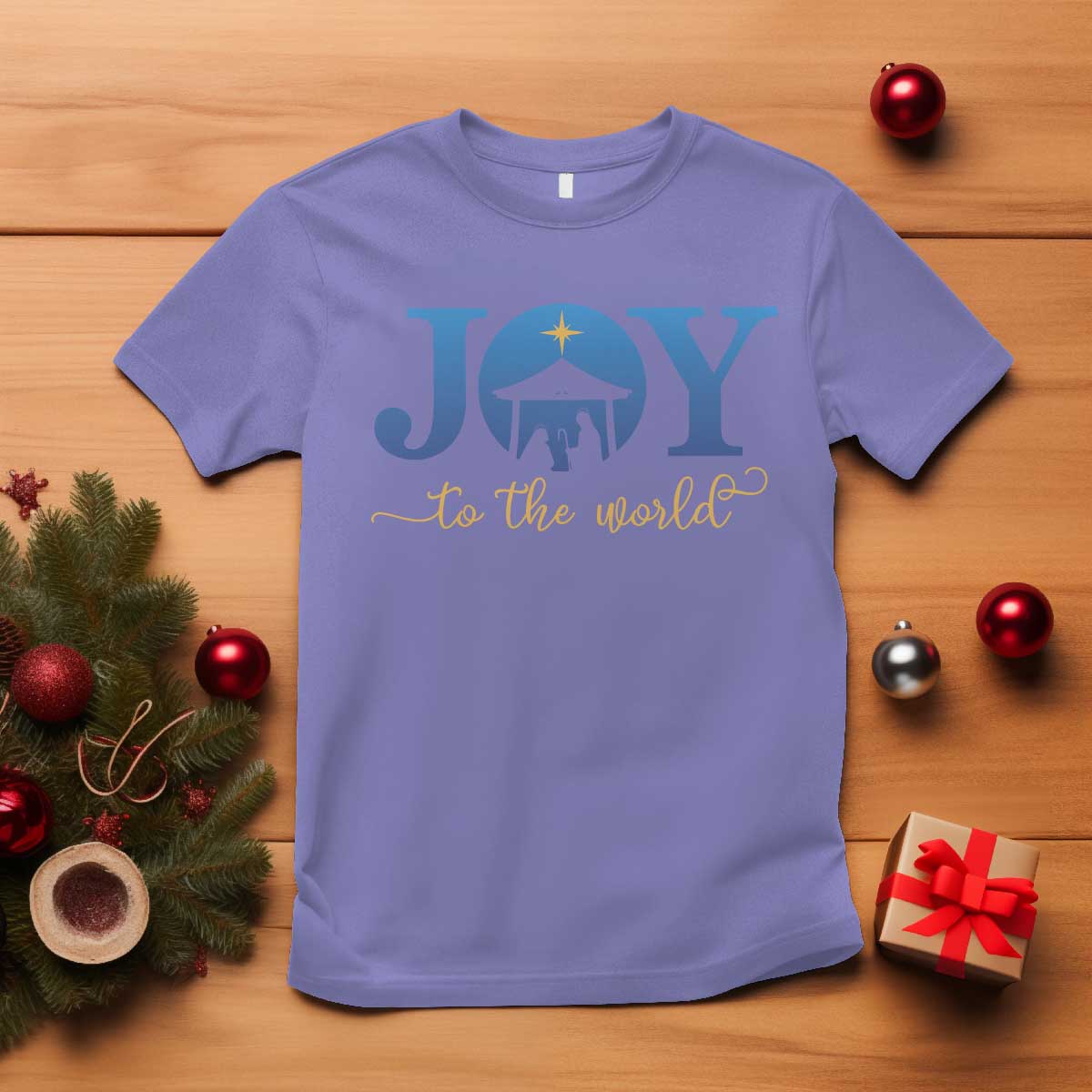 Joy To The World T Shirt Christian Christmas Nativity Scene Star Of Bethlehem TS11 Violet Print Your Wear