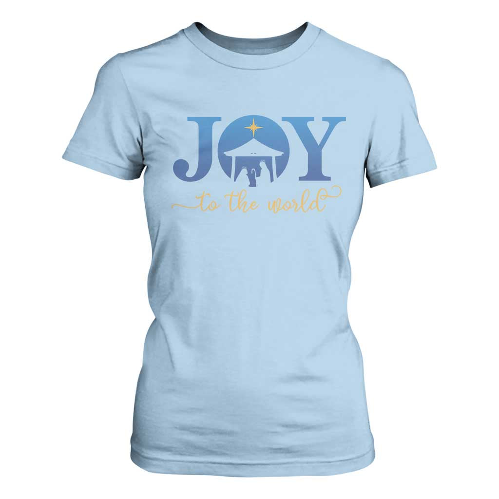 Joy To The World T Shirt For Women Christian Christmas Nativity Scene Star Of Bethlehem TS11 Light Blue Print Your Wear