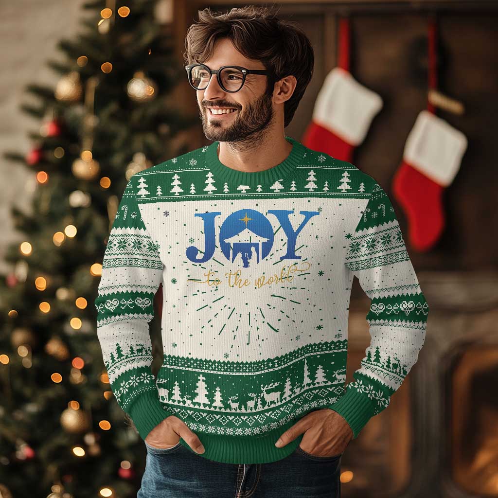 Joy To The World Ugly Christmas Sweater Christian Christmas Nativity Scene Star Of Bethlehem TS11 Green Print Your Wear