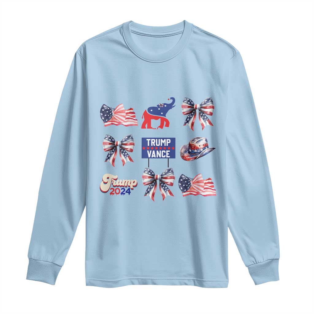 Trump Vance Supporter 2024 Long Sleeve Shirt American Flag Coquette Aesthetic TS11 Light Blue Print Your Wear
