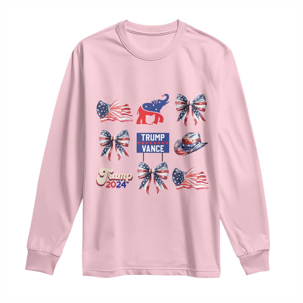 Trump Vance Supporter 2024 Long Sleeve Shirt American Flag Coquette Aesthetic TS11 Light Pink Print Your Wear