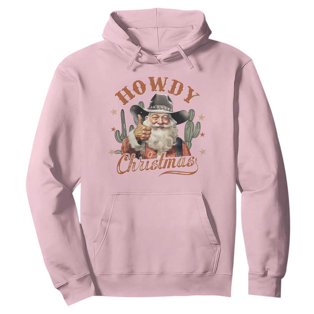 Funny Western Xmas Hoodie Howdy Christmas Retro Cowboy Santa Country TS11 Light Pink Print Your Wear