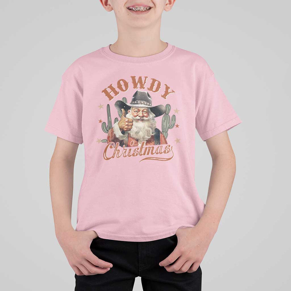 Funny Western Xmas T Shirt For Kid Howdy Christmas Retro Cowboy Santa Country TS11 Light Pink Print Your Wear