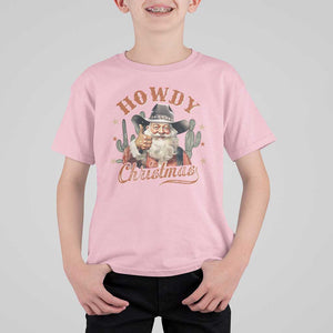 Funny Western Xmas T Shirt For Kid Howdy Christmas Retro Cowboy Santa Country TS11 Light Pink Print Your Wear
