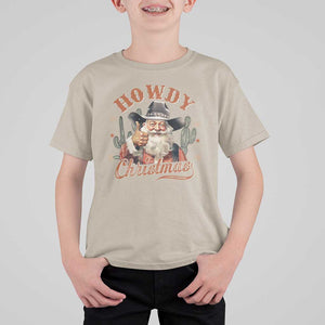 Funny Western Xmas T Shirt For Kid Howdy Christmas Retro Cowboy Santa Country TS11 Sand Print Your Wear