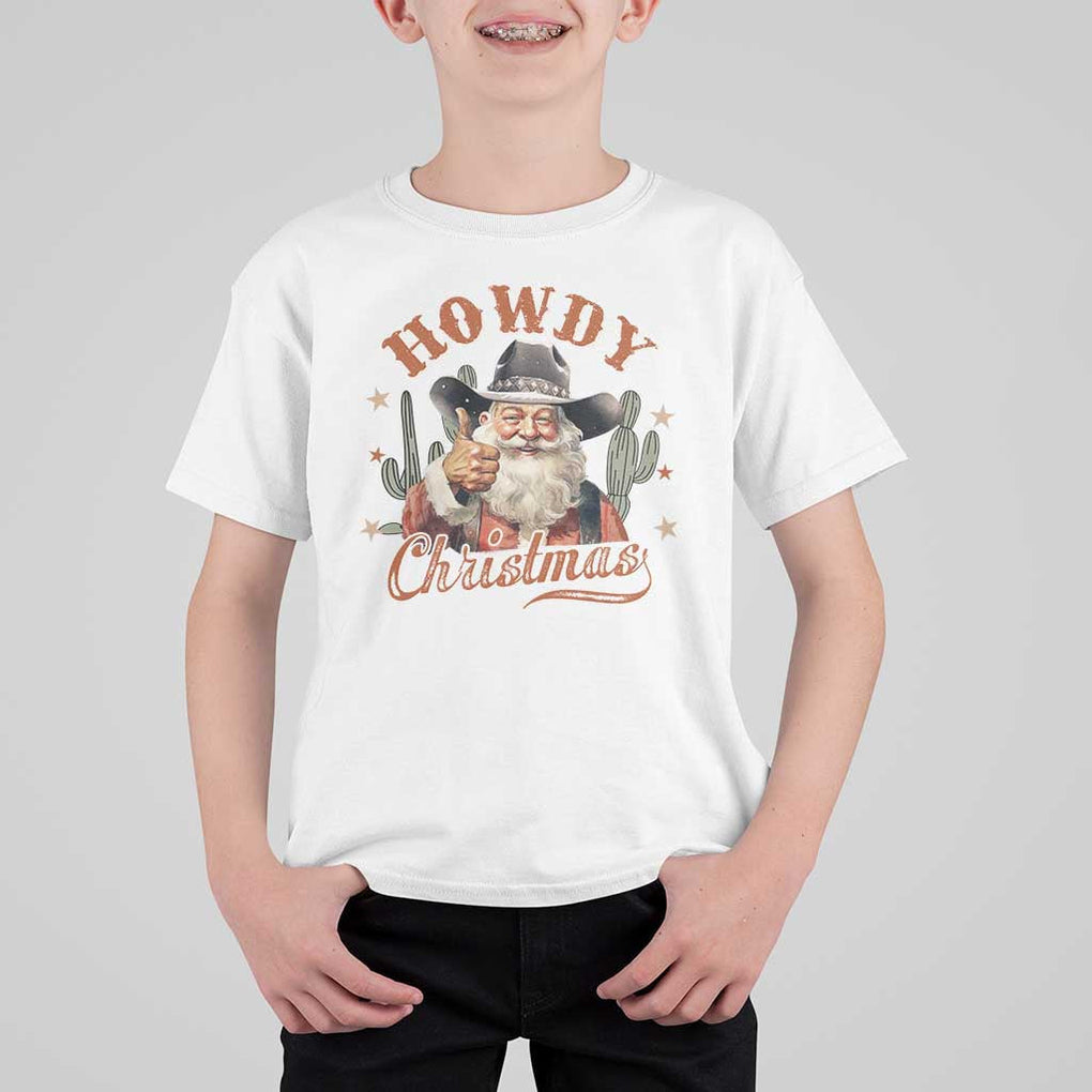 Funny Western Xmas T Shirt For Kid Howdy Christmas Retro Cowboy Santa Country TS11 White Print Your Wear