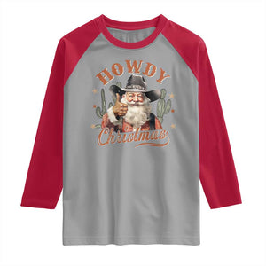 Funny Western Xmas Raglan Shirt Howdy Christmas Retro Cowboy Santa Country TS11 Sport Gray Red Print Your Wear