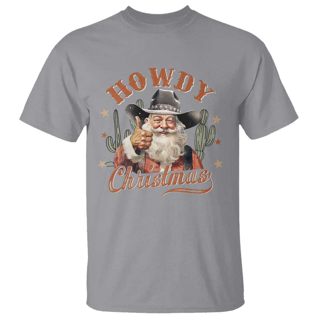 Funny Western Xmas T Shirt Howdy Christmas Retro Cowboy Santa Country TS11 Sport Gray Print Your Wear