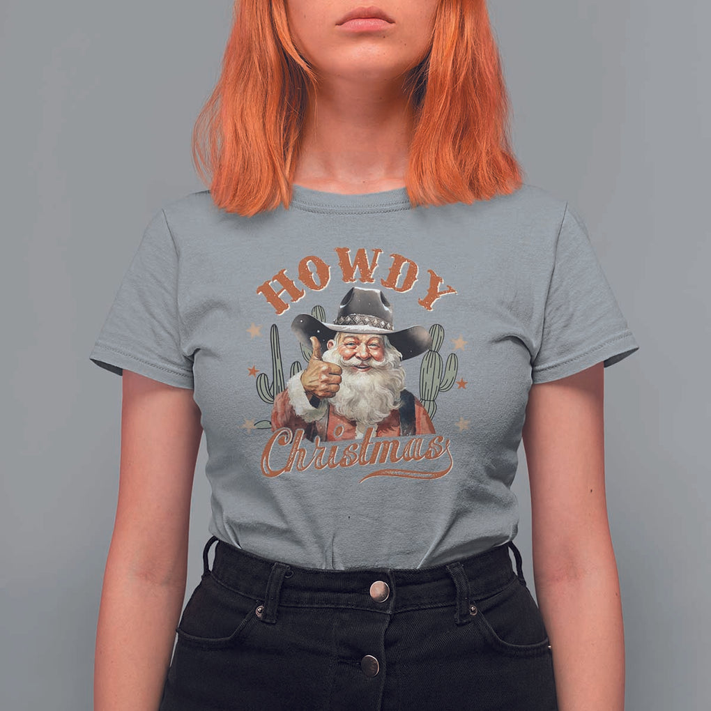 Funny Western Xmas T Shirt For Women Howdy Christmas Retro Cowboy Santa Country TS11 Sport Gray Print Your Wear