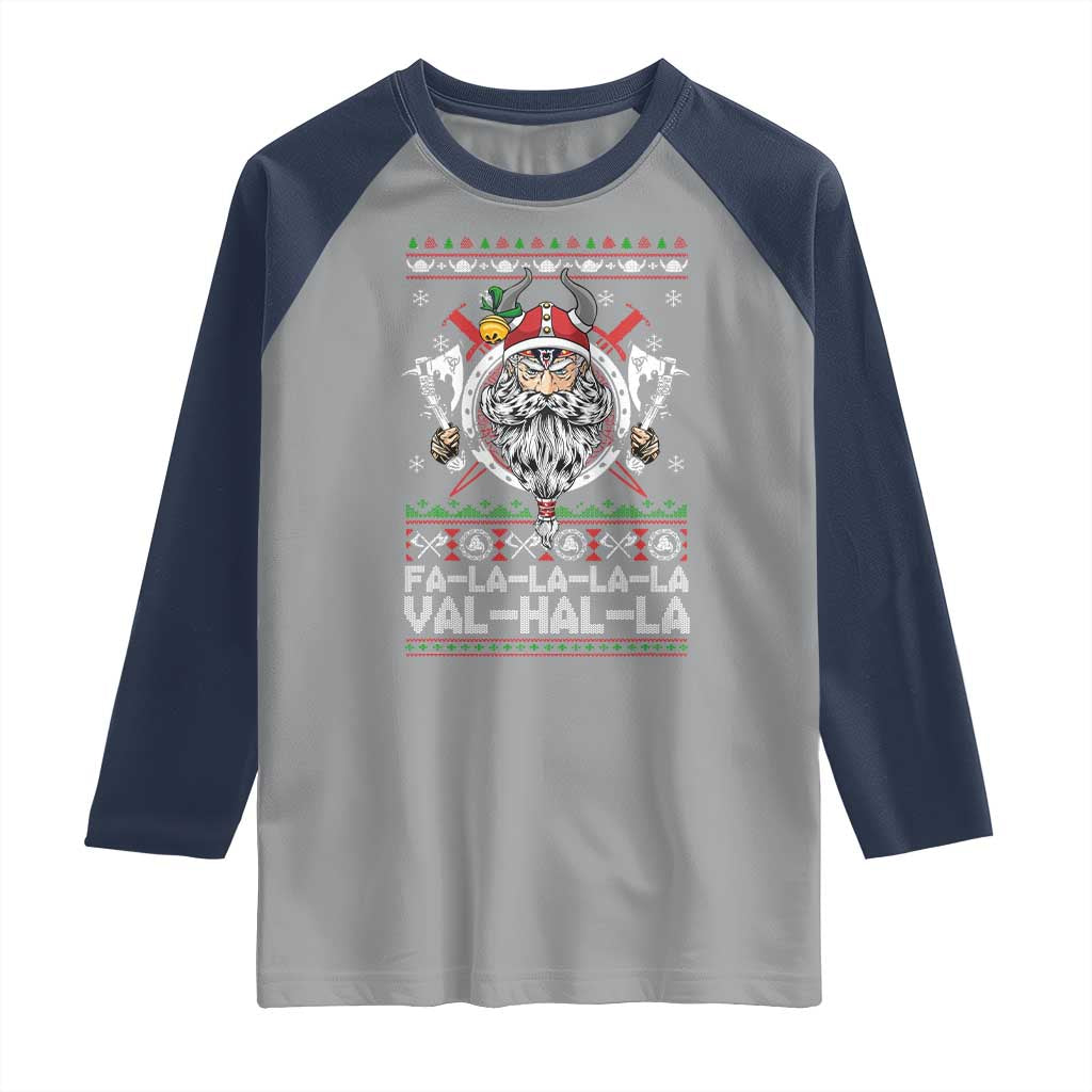 Christmas Viking Raglan Shirt Fa La La La La Val Hal La Santa Viking Warriors TS11 Sport Gray Navy Print Your Wear