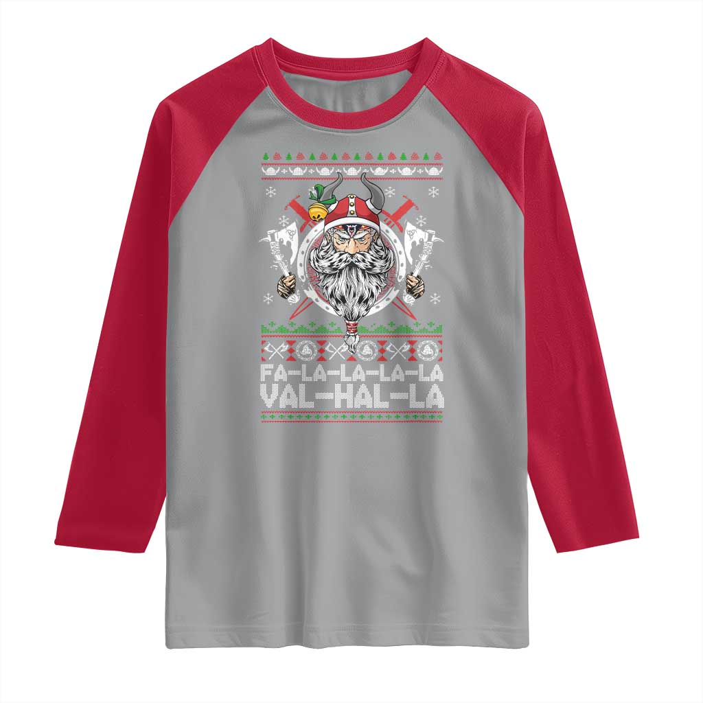 Christmas Viking Raglan Shirt Fa La La La La Val Hal La Santa Viking Warriors TS11 Sport Gray Red Print Your Wear