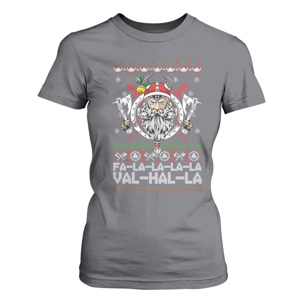 Christmas Viking T Shirt For Women Fa La La La La Val Hal La Santa Viking Warriors TS11 Charcoal Print Your Wear