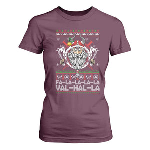 Christmas Viking T Shirt For Women Fa La La La La Val Hal La Santa Viking Warriors TS11 Maroon Print Your Wear