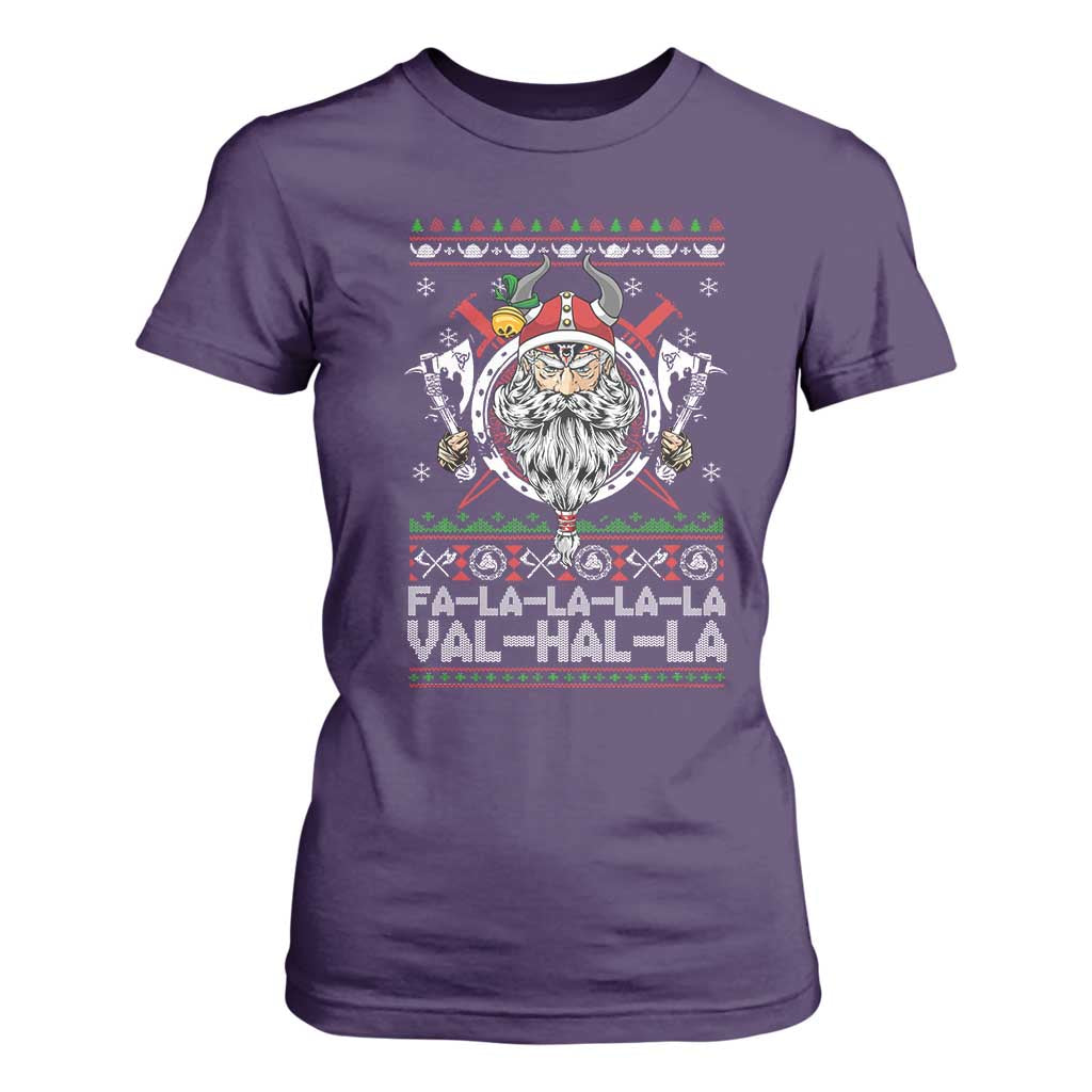 Christmas Viking T Shirt For Women Fa La La La La Val Hal La Santa Viking Warriors TS11 Purple Print Your Wear