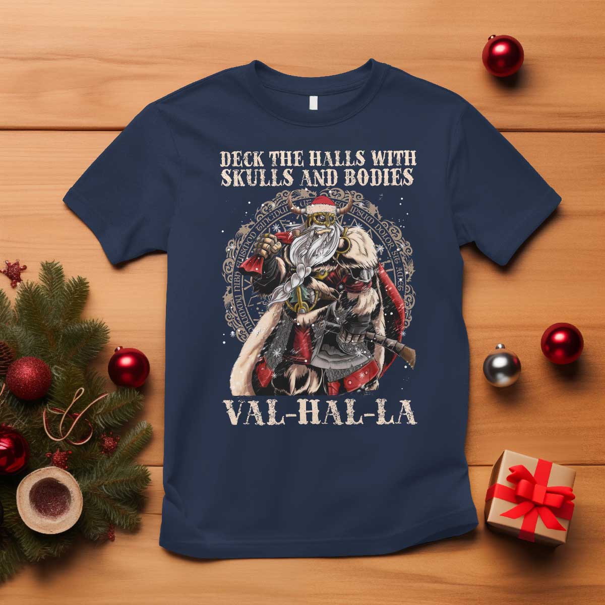 Viking Christmas T Shirt Deck The Halls With Skulls And Bodies Valhalla TS11 Navy Print Your Wear