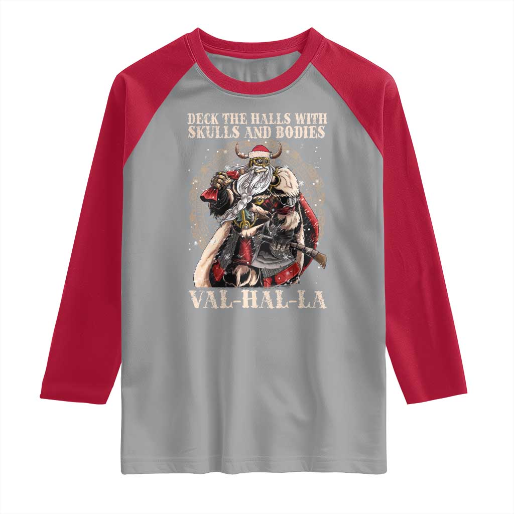 Viking Christmas Raglan Shirt Deck The Halls With Skulls And Bodies Valhalla TS11 Sport Gray Red Print Your Wear