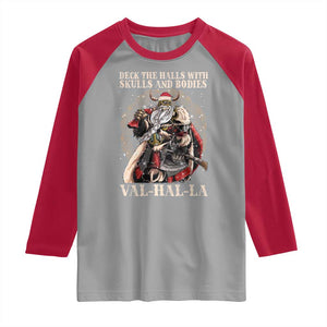 Viking Christmas Raglan Shirt Deck The Halls With Skulls And Bodies Valhalla TS11 Sport Gray Red Print Your Wear