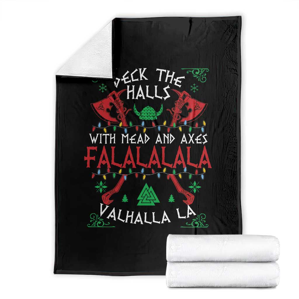 Viking Christmas Throw Blanket Deck The Halls With Mead And Axes Falalala Valhalla La TS11 Black Print Your Wear