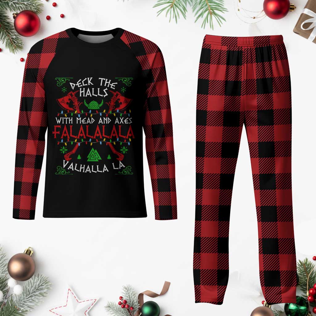 Viking Christmas Plaid Pajama Set Deck The Halls With Mead And Axes Falalala Valhalla La TS11 Buffalo Plaid Print Your Wear