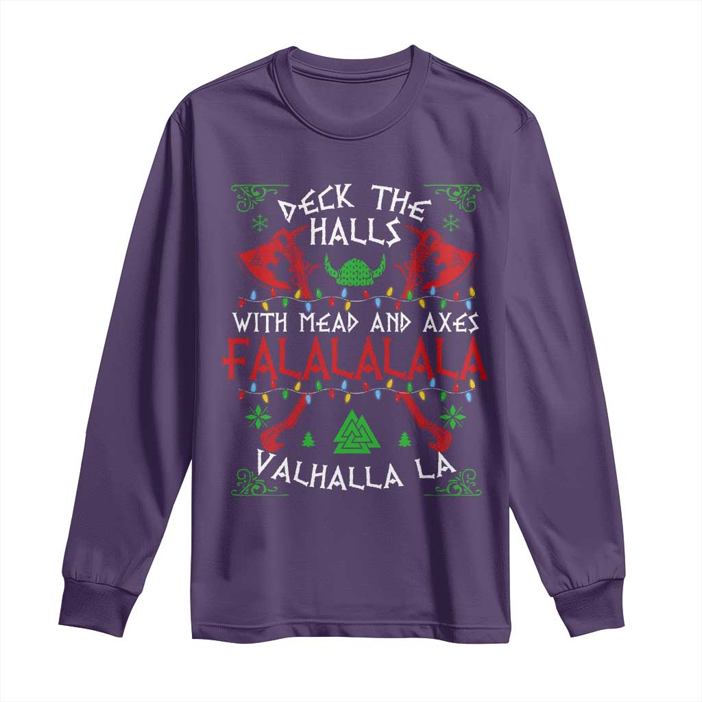Viking Christmas Long Sleeve Shirt Deck The Halls With Mead And Axes Falalala Valhalla La TS11 Purple Print Your Wear