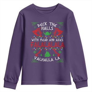 Viking Christmas Youth Sweatshirt Deck The Halls With Mead And Axes Falalala Valhalla La TS11 Purple Print Your Wear