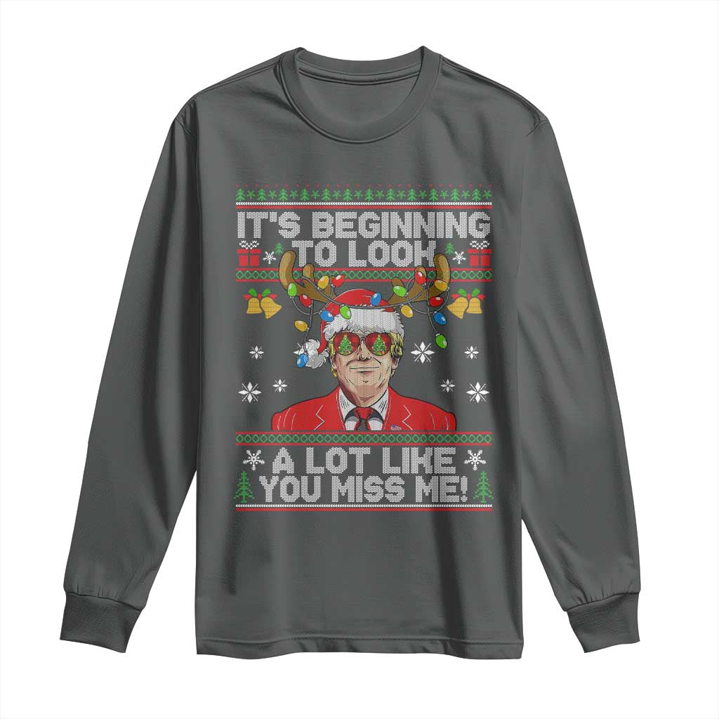 Funny Trump Christmas Long Sleeve Shirt It's Beginning To Look A Lot Like You Miss Me TS11 Dark Heather Print Your Wear