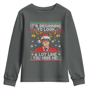 Funny Trump Christmas Youth Sweatshirt It's Beginning To Look A Lot Like You Miss Me TS11 Dark Heather Print Your Wear
