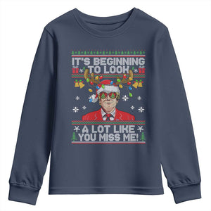 Funny Trump Christmas Youth Sweatshirt It's Beginning To Look A Lot Like You Miss Me TS11 Navy Print Your Wear