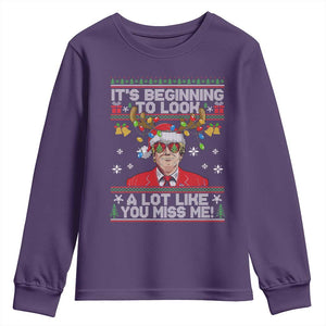 Funny Trump Christmas Youth Sweatshirt It's Beginning To Look A Lot Like You Miss Me TS11 Purple Print Your Wear