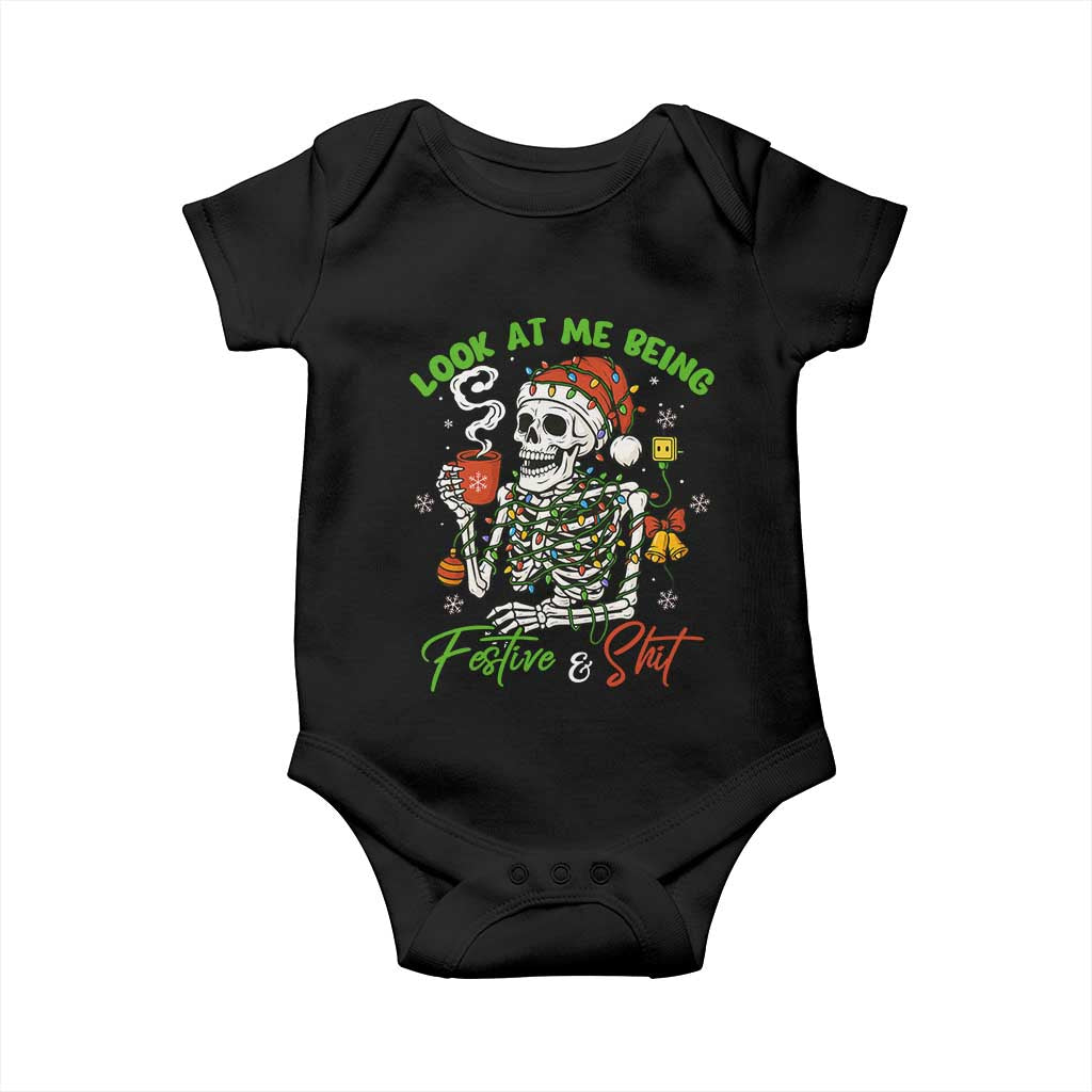 Look At Me Being Festive And Shit Baby Onesie Funny Christmas Skeleton TS11 Black Print Your Wear