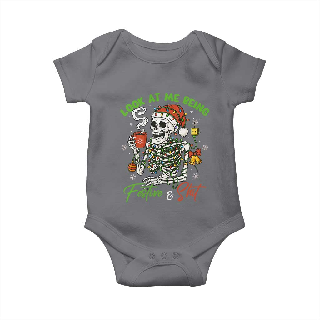 Look At Me Being Festive And Shit Baby Onesie Funny Christmas Skeleton TS11 Charcoal Print Your Wear