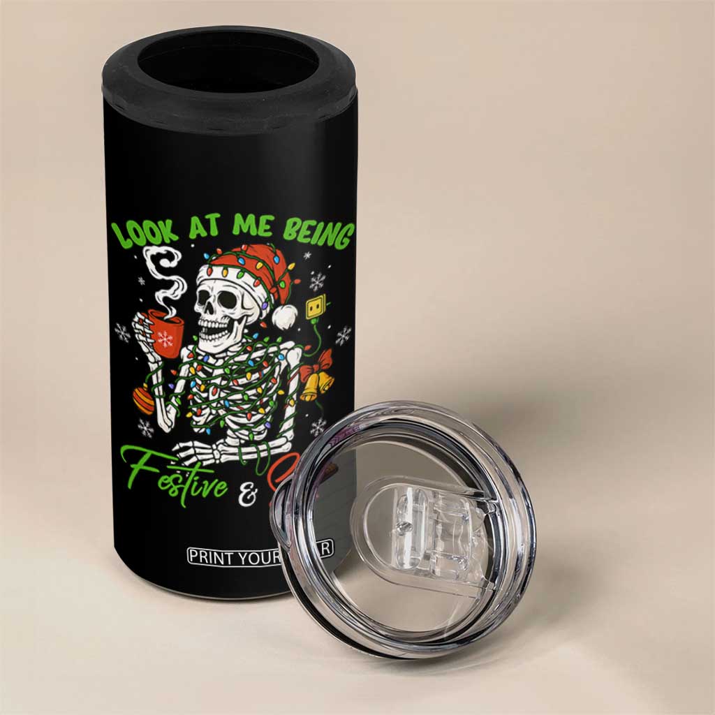 Look At Me Being Festive And Shit 4 in 1 Can Cooler Tumbler Funny Christmas Skeleton TS11 Print Your Wear