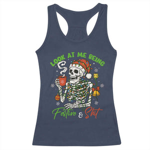 Look At Me Being Festive And Shit Racerback Tank Top Funny Christmas Skeleton TS11 Navy Print Your Wear