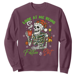 Look At Me Being Festive And Shit Sweatshirt Funny Christmas Skeleton TS11 Maroon Print Your Wear