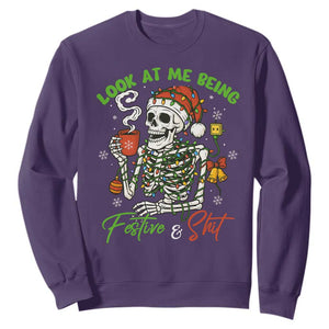 Look At Me Being Festive And Shit Sweatshirt Funny Christmas Skeleton TS11 Purple Print Your Wear