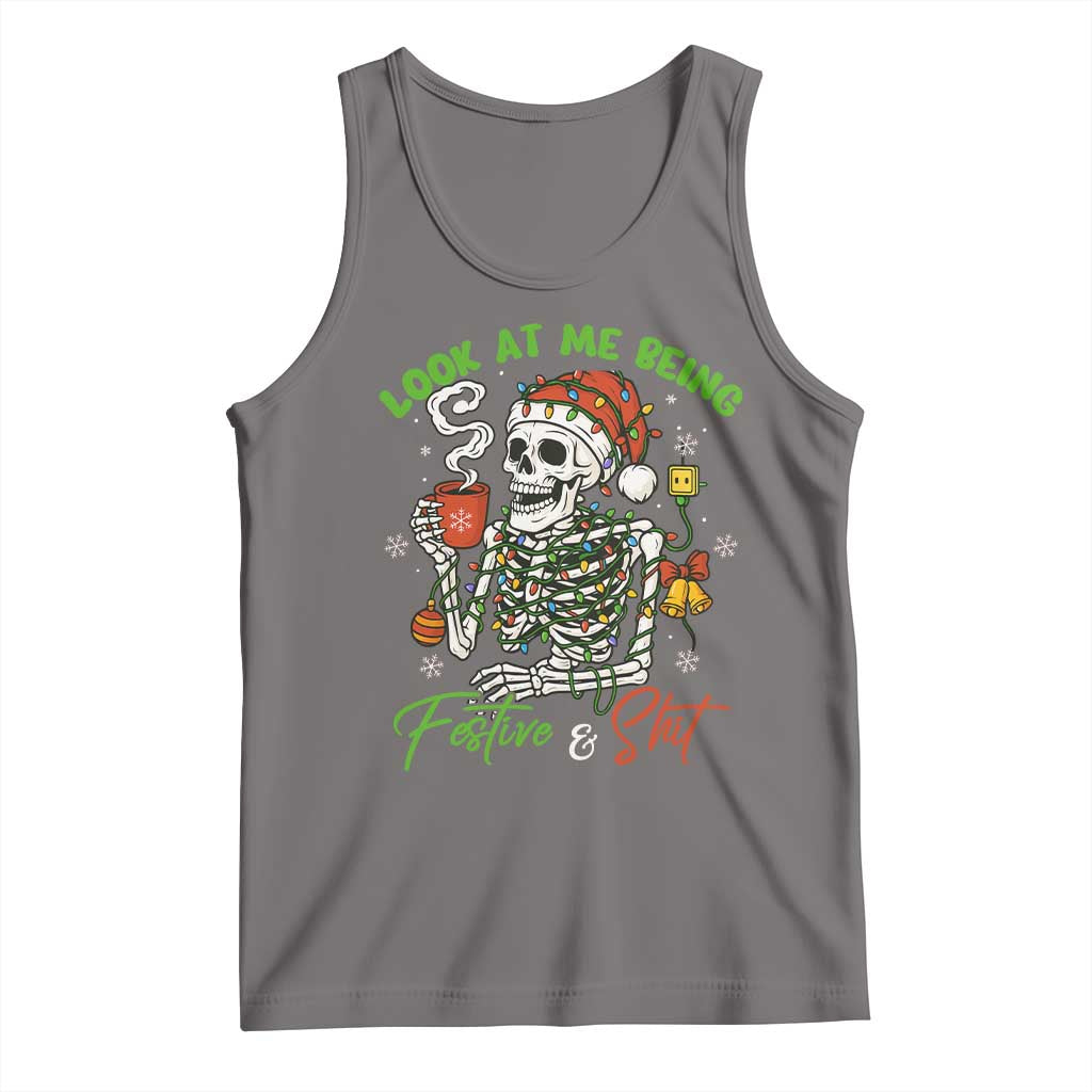 Look At Me Being Festive And Shit Tank Top Funny Christmas Skeleton - Print Your Wear