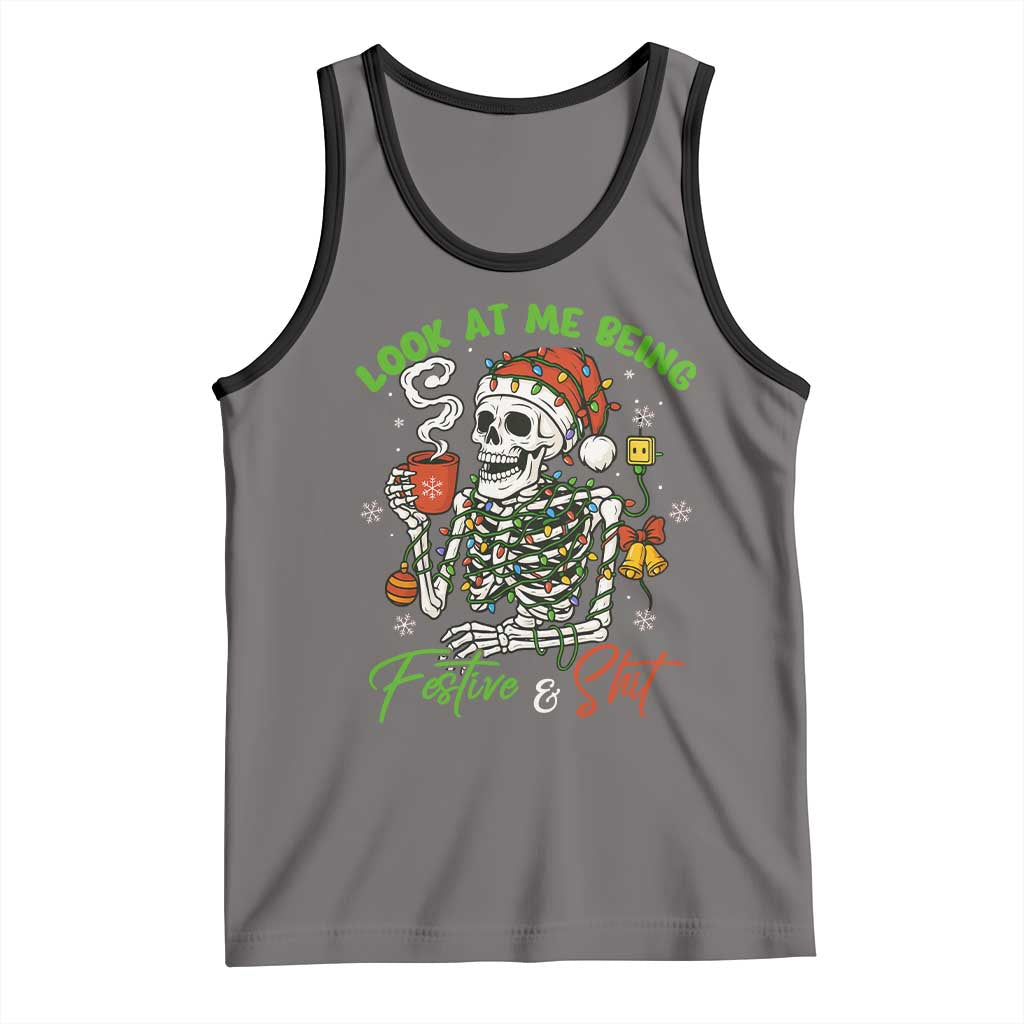 Look At Me Being Festive And Shit Tank Top Funny Christmas Skeleton TS11 Deep Heather Black Print Your Wear