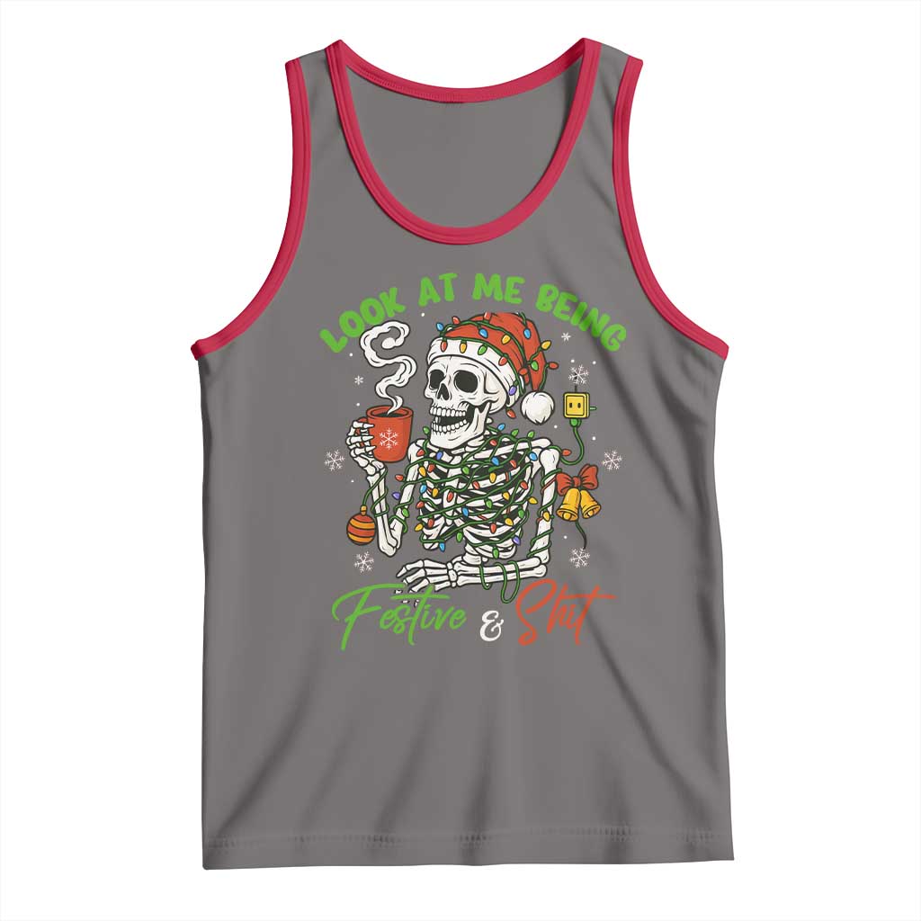 Look At Me Being Festive And Shit Tank Top Funny Christmas Skeleton TS11 Deep Heather Red Print Your Wear