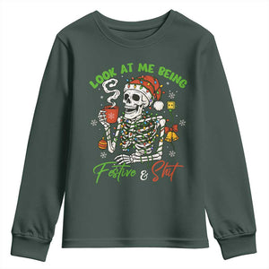 Look At Me Being Festive And Shit Youth Sweatshirt Funny Christmas Skeleton TS11 Dark Forest Green Print Your Wear