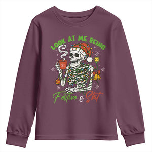 Look At Me Being Festive And Shit Youth Sweatshirt Funny Christmas Skeleton TS11 Maroon Print Your Wear