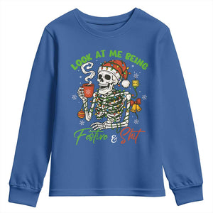 Look At Me Being Festive And Shit Youth Sweatshirt Funny Christmas Skeleton TS11 Royal Blue Print Your Wear