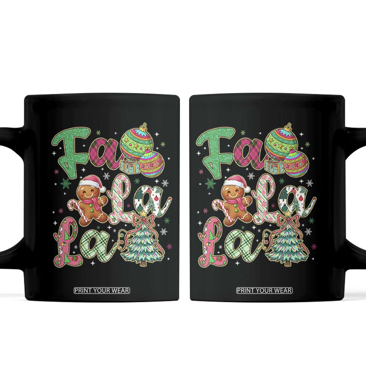 Funny Falala Christmas Song Faux Glitter Gingerbread Coffee Mug TS11 Black Print Your Wear